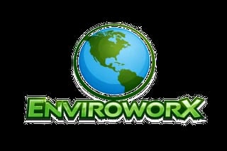 EnviroWorx logo featuring a globe showing North and South America with green continents and blue oceans