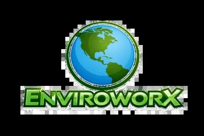 EnviroWorx logo featuring a globe showing North and South America with green continents and blue oceans